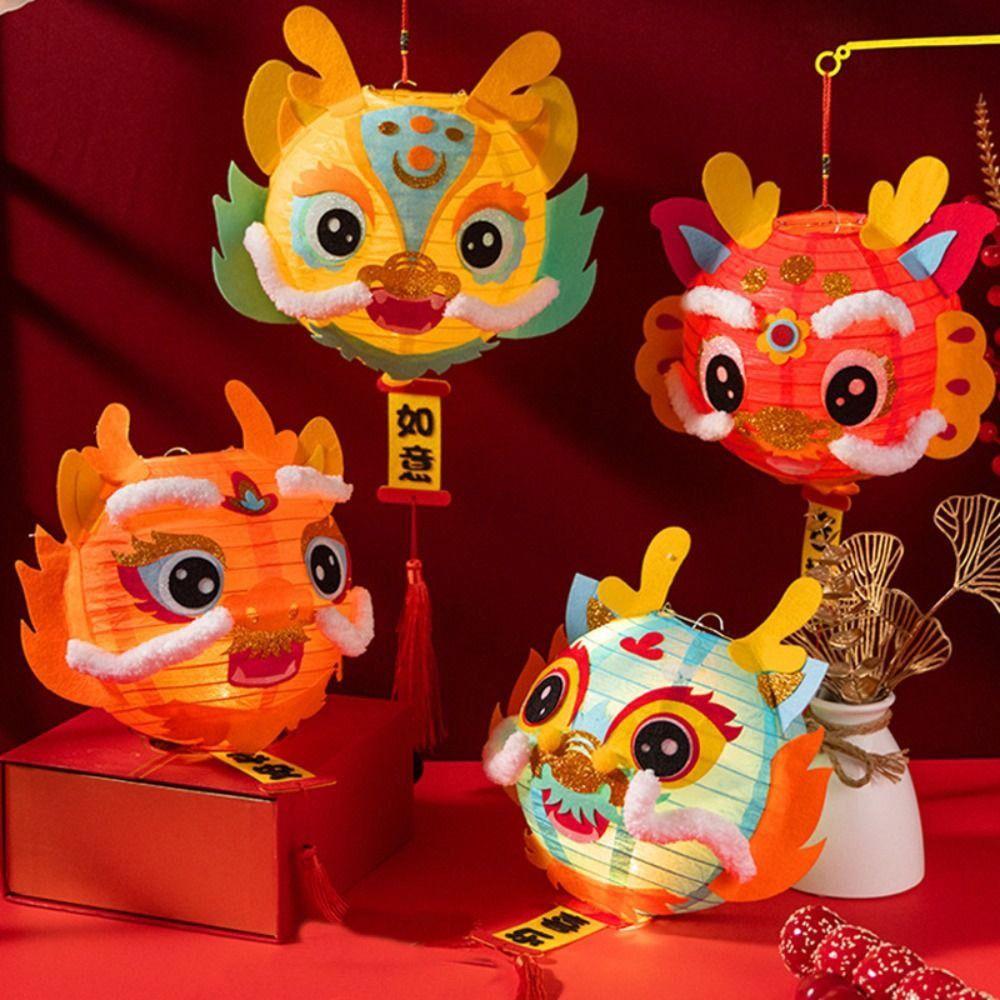 Cartoon Dragon Dragon Year Lantern DIY Materials with LED Light Handheld Lantern  Spring Festival