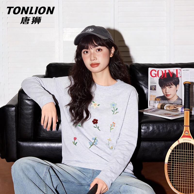 Женская футболка TonLion свободного кроя, из чистого хлопка, с цветочной вышивкой, с длинным рукавом