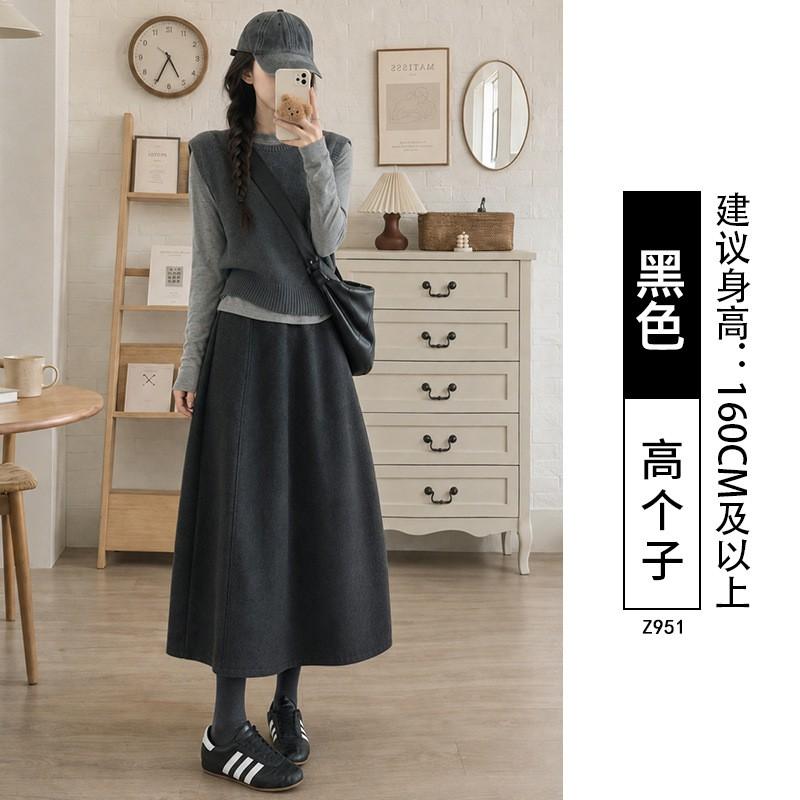 Womens High Waist A-Line Wool Blend Midi Skirt Winter Plus Size Comfortable Casual Petite