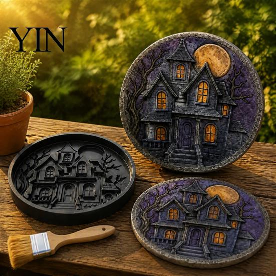 Concrete Stepping Stone Mold Halloween Mold, Reusable Plastic Molds, DIY Cement Decorative Yard Stones Path Maker for Garden Patio Lawn & Backyard