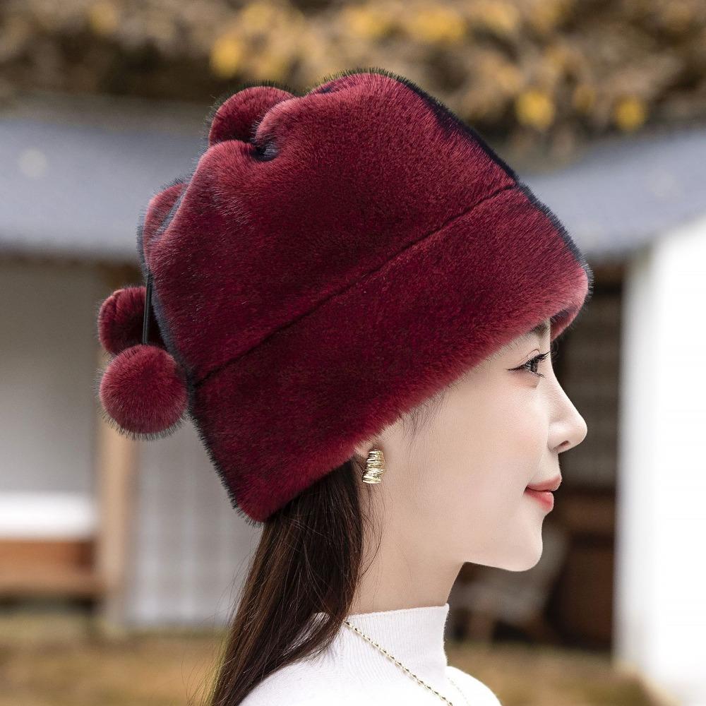 Mink Hat for Women Winter New Mink Fashion Warm Ear Protection Hat Fur Middle-aged Mother Cotton Hat