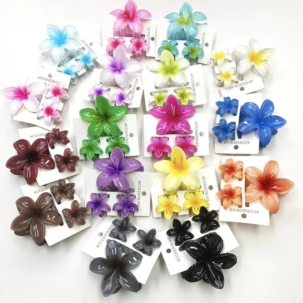 3Pcs/Set Acrylic Hair Claws Plumeria Flower Ponytail Clip Colorful Hair Accessories Summer