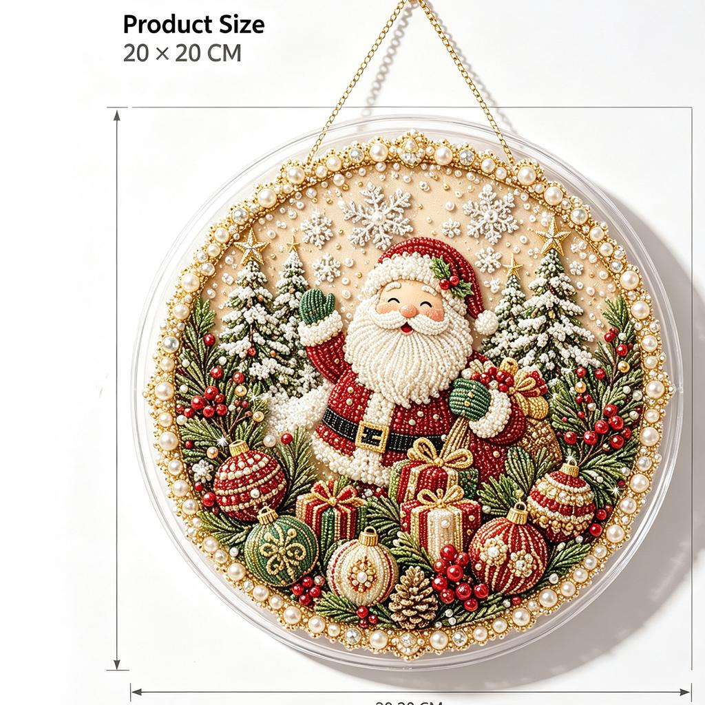2026 Christmas Pearl Diamond Painting Suncatcher Kit, DIY Craft 3D Mixed-Sized Pearl Beads Craft, Festive Window Wall Decoration