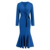 Women's Spring and Autumn V-neck Long-sleeved Slim Temperament Fishtail Dress Knitted Long Dress
