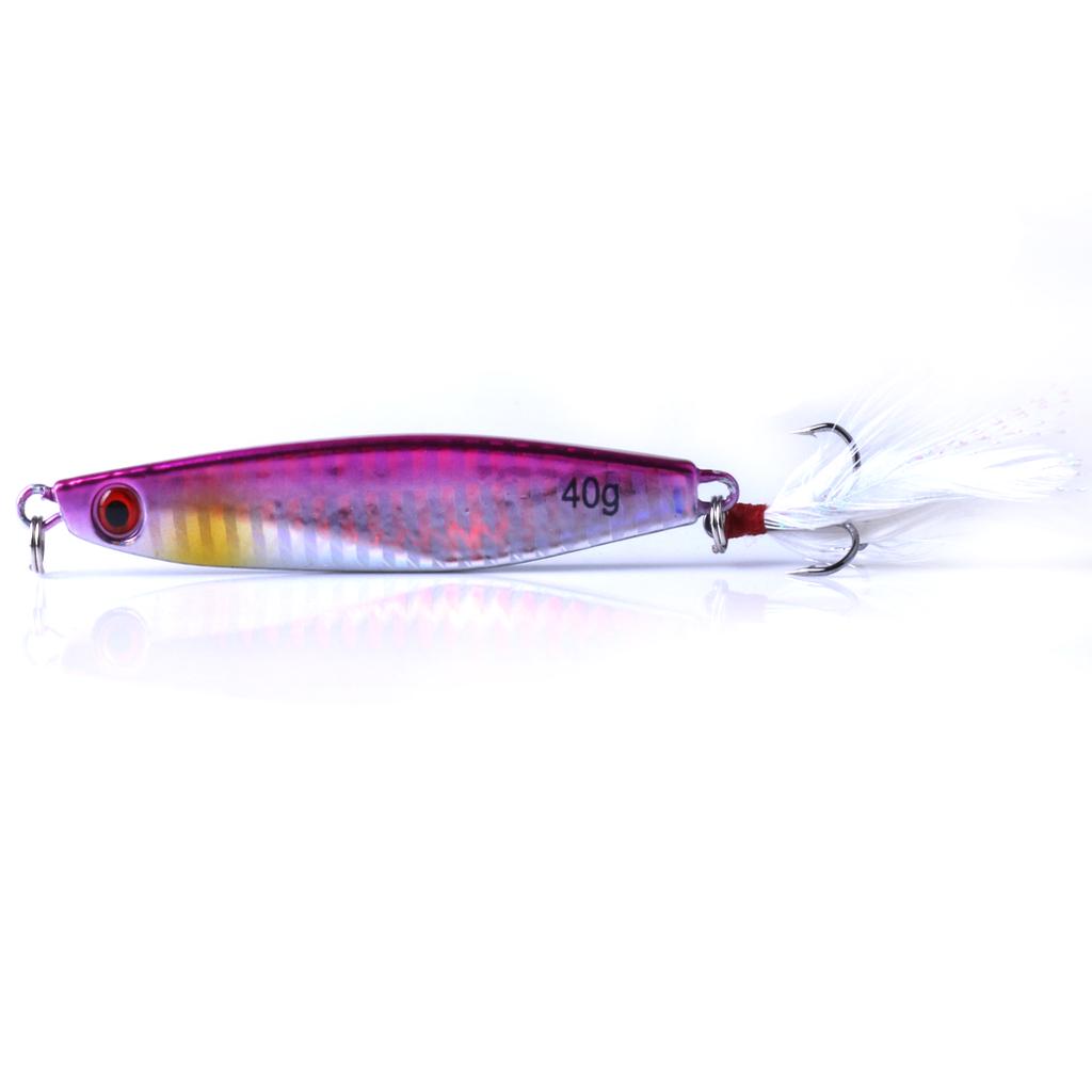 1pc Hengjia 40G Laser Lead Bait with Feather Hook Metal Fishing Lures for Perch Pike Trout Bass