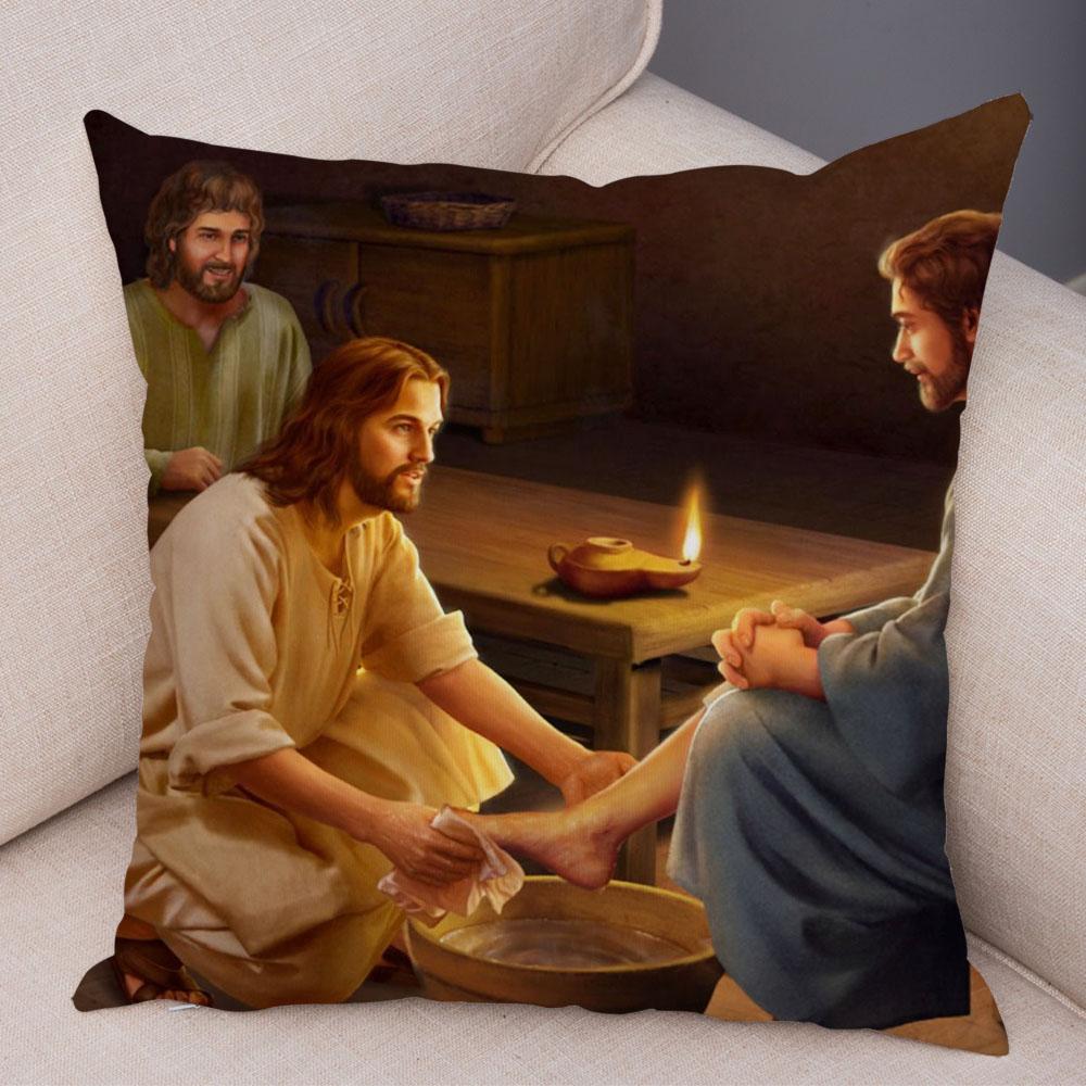 Vintage Jesus Christ Cushion Cover for Sofa Home Decor Colorful Cartoon Christ Savior Pillow Case Soft Plush Pillowcase xcm