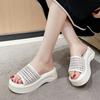 Thick-soled Heightening Word with Slippers Women's Summer Wear Rhinestone Muffin Shoes 2025 Slope Heel Fashion Sandals Women's Shoes