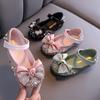 Girls Shoes Bling Princess Shoes for Big Girl Single Shoes Butterfly Knot Dress Shoes Child Party Shoes Kids