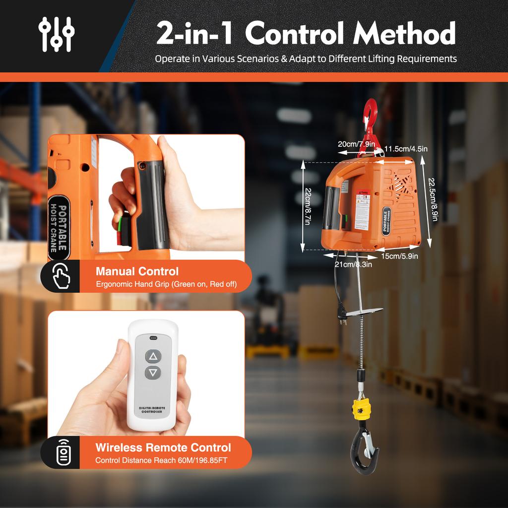 Электрическая таль лебедка 1100 фунтов с пультом дистанционного управления, 1500 Вт портативная гаражная потолочная таль для складского подъема