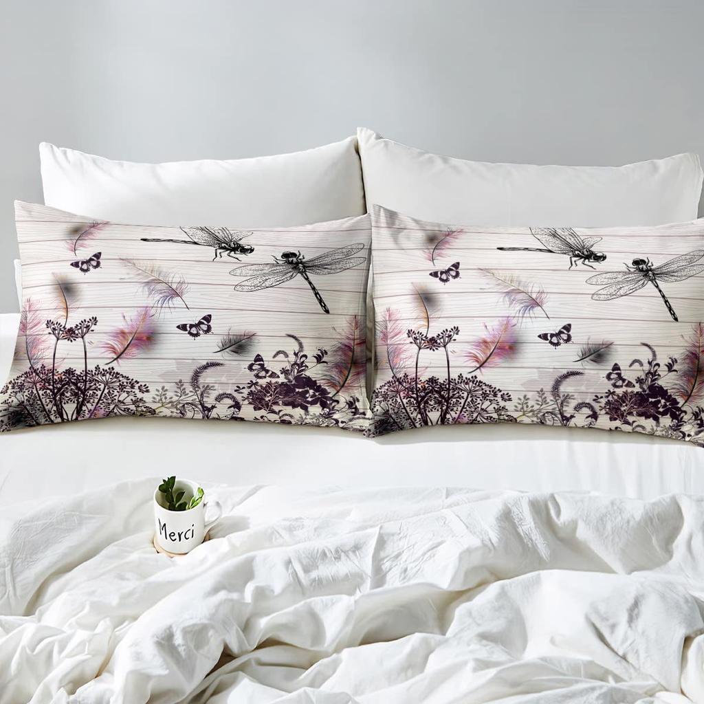 Dragonfly Quilt Cover Set Plant Flower Soft Comfortable Bedding Down Quilt Cover Three-Piece Set