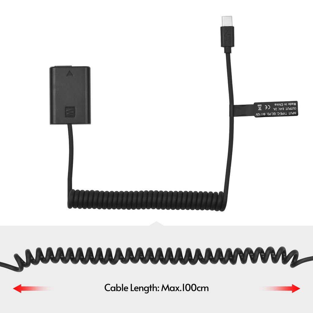 Andoer NP-FW50 Адаптер-пустышка USB-C для фиктивной батареи со сменным пружинным кабелем питания USB Type-C