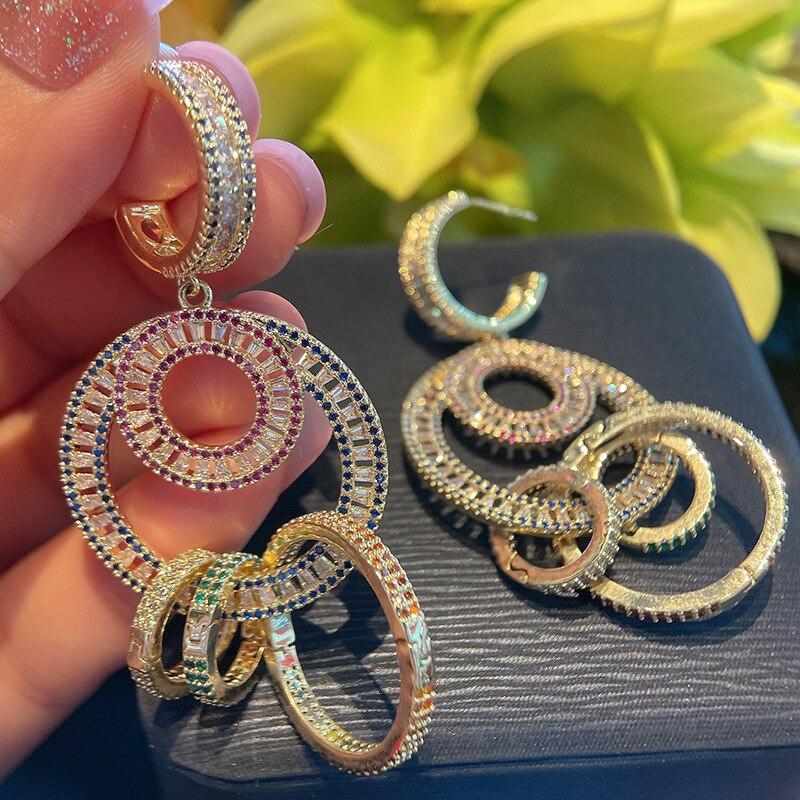 Серьги-кольца из серебра 925 пробы с иглами в европейском и американском стиле для тяжелой промышленности, многослойные серьги-кольца для женщин, индивидуальные висячие серьги