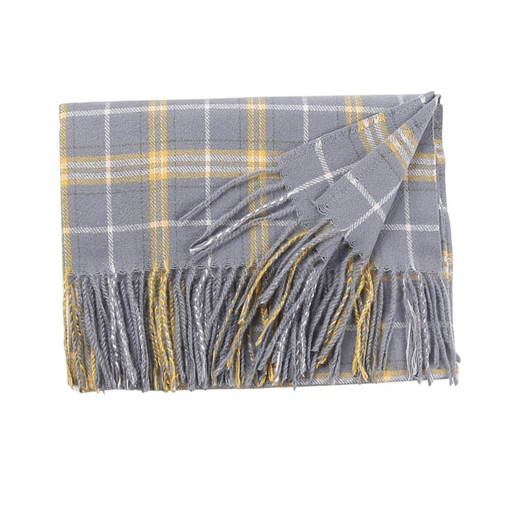 Women Scarf Plaid Pattern Tassel Decoration Thickened Scarf Long Warm Plush Neck Wrap Clothes Accessories