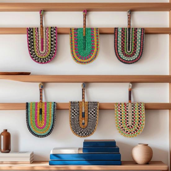 Handmade Straw Weaving Fan Natural Sea Grass Raffia Fan with Long