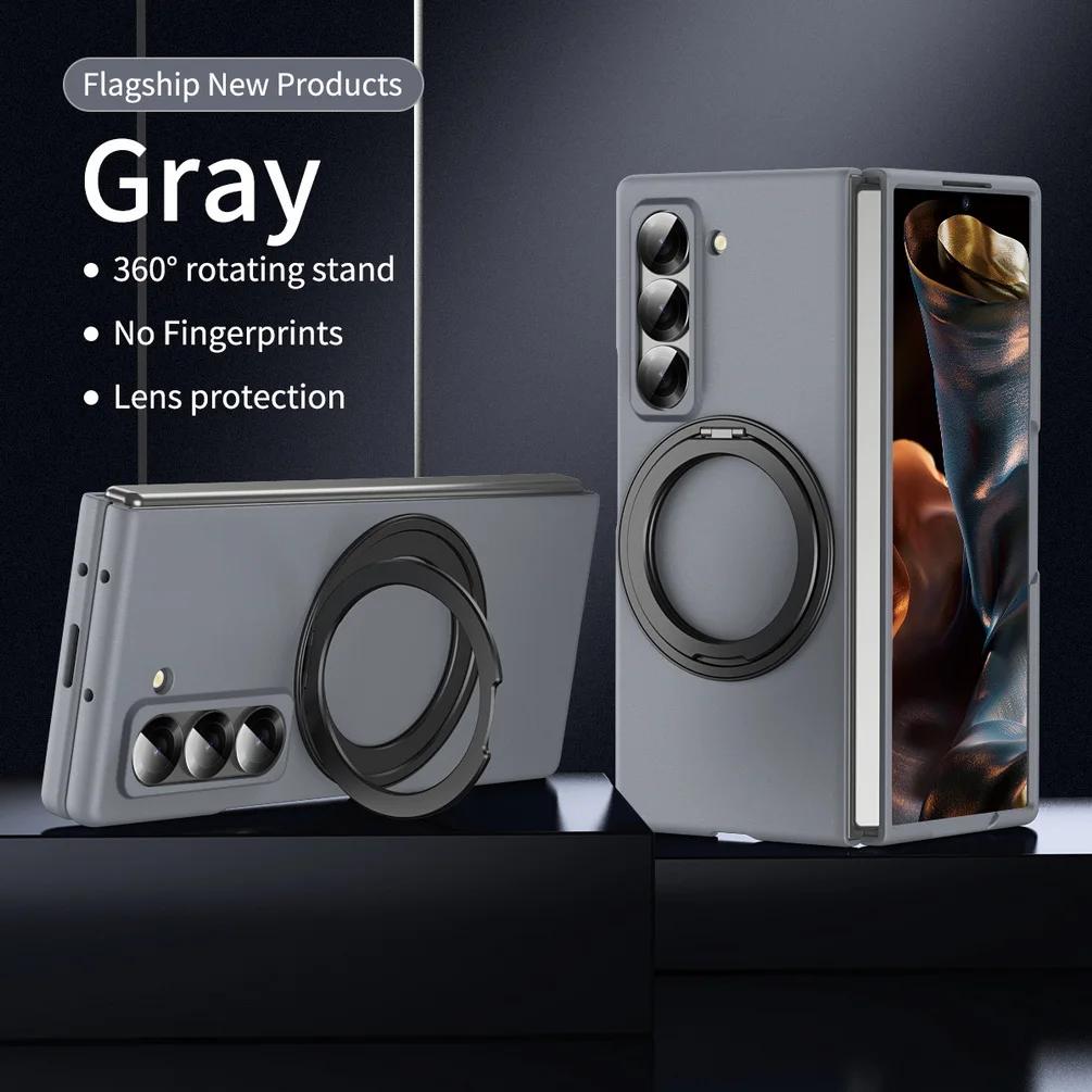 Rotatable Magnetic Ring Holder Protective Case for Samsung Z Fold 7 Fold7 6 Cover Built-in Glass Screen Protector Funda