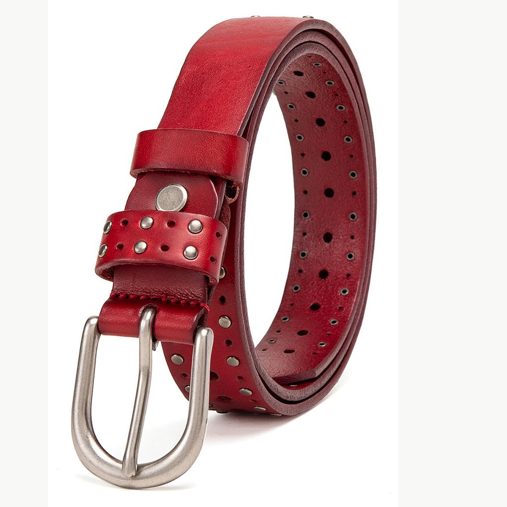 Ремень женский первый слой коровьей кожи с заклепками панк молодежный джинсовый повседневный кожаный ремень