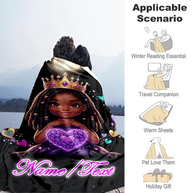 1PC Custom Name "Magical Princess Crown Night" outdooor Flannel blankets Throw Blanket All-Season Throw Gift Bedspread for Couch, Bed, Camping Holiday