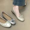 2025 Autumn New French Bow Flat-soled Single Shoes Women's Shallow Mouth Ballet Grandma Shoes Gentle Fairy Style Single Shoes