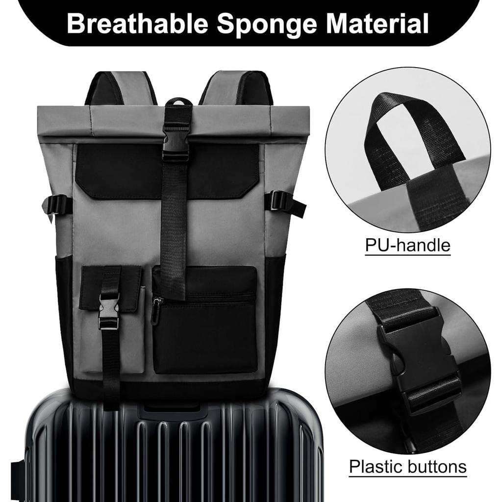 Большой водонепроницаемый рюкзак Rolltop, 27 л, для мужчин и женщин, 15,6-дюймовый школьный рюкзак, легкий велосипедный противоугонный рюкзак для работы, колледжа, отдыха