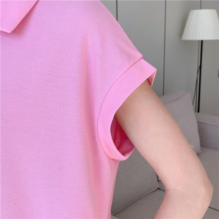 YYFS Женская мода лето весна однотонный принт короткий рукав воротник поло свободная талия повседневные платья