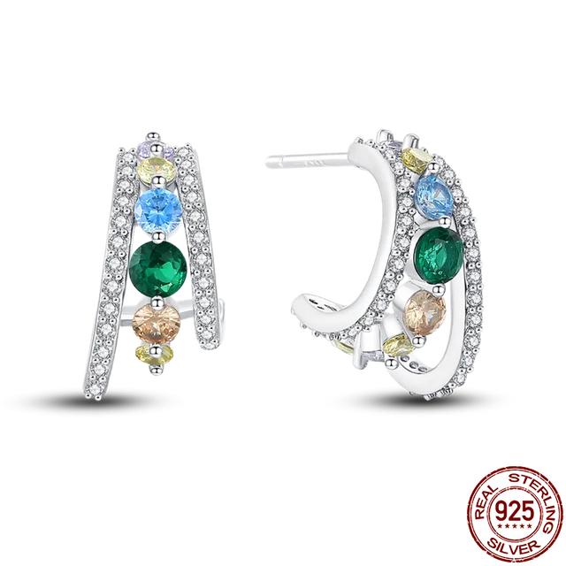 925 Silver Fashion Rainbow Pony Earrings For Women Ear Studs Cubic Zircon Colored Star Earrings Silver 925 Original Jewelry 