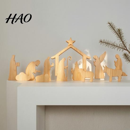 Small Wooden Religious Collectibles 13Pcs Christmas Nativity Scene Set, Mini Holy Family Figurines, Meaningful Gift for Tabletop Manger Decorations