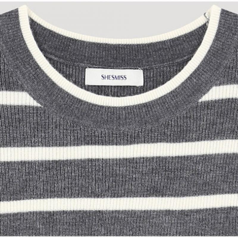  Shs Miss  Wool Stripe Round Neck Knit Sskpoo42050