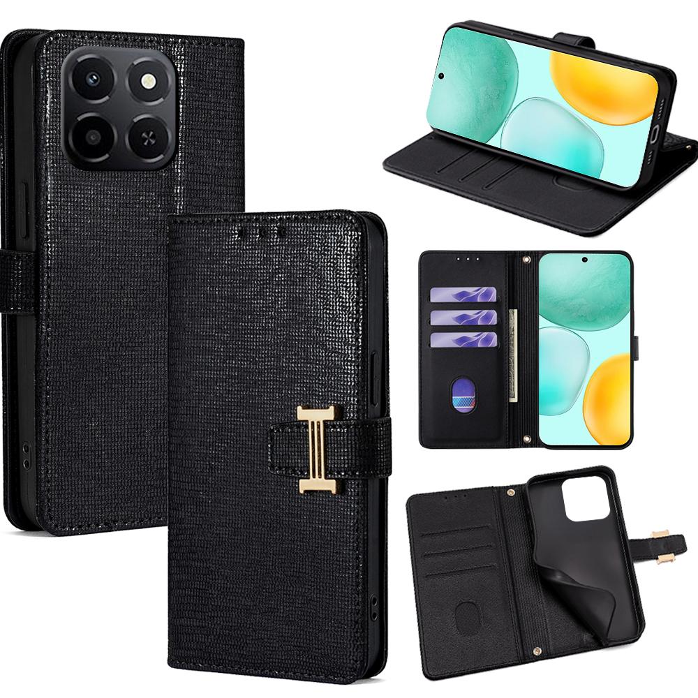 For Honor X6c 4G Case Metal I-Buckle PU Leather Wallet Phone Cover