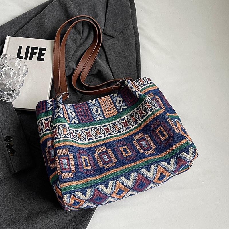 Большая вместительная сумка для женщин, новая модная женская сумка для поездок на работу, сумка-тоут в национальном стиле, холщовая сумка на одно плечо для женщин