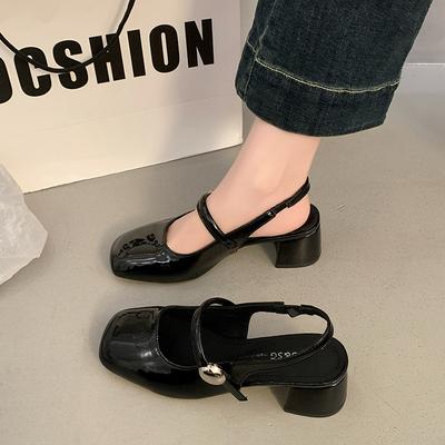 Весна 2025 новые сандалии темперамент задник с открытой пяткой квадратный носок Мэри Джейн туфли-лодочки женская обувь толстый каблук высокие каблуки