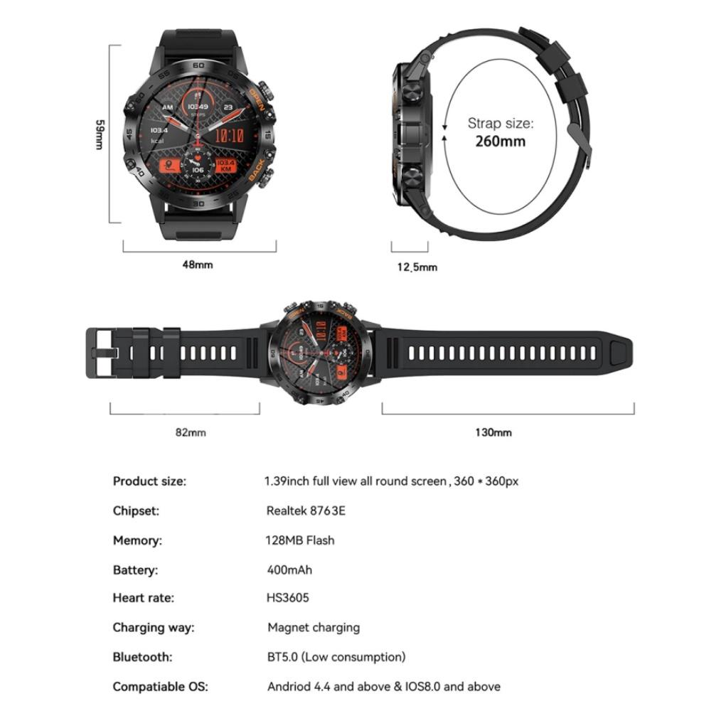 1,39-дюймовые умные часы мужские спортивные фитнес-трекер часы IP67 водонепроницаемые умные часы для Android IOS