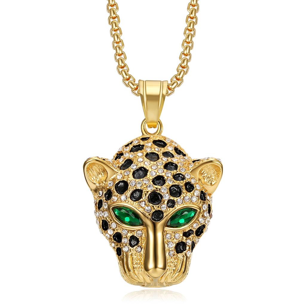 Cubic Zirconia Leopard Head Pendant Stainless Steel Necklace For Men Hip-hop Trendy Jewelry Gift