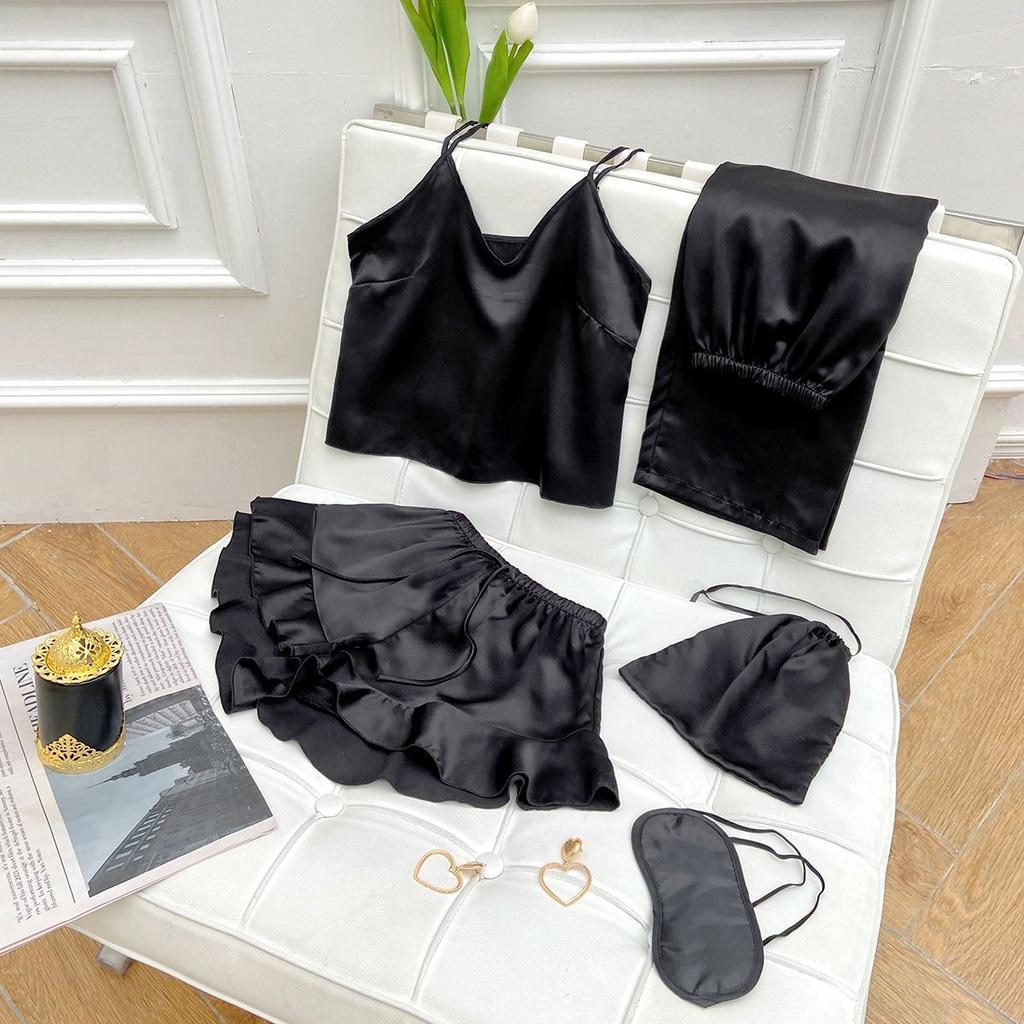 Пижамный комплект из трех предметов. Весенне-летние подтяжки, шорты, брюки. Домашняя одежда. Мягкий пижамный комплект для отдыха.