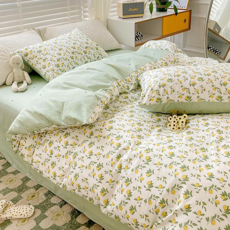 Cotton Four-piece Set Small Floral Ins Style Pure Cotton Quilt Cover Sheet Bed Three-piece Fitted Sheet Set