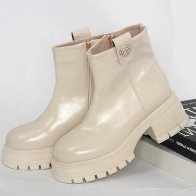 Модные женские хлопковые ботинки на толстом каблуке, зимние новые, с круглым носком, боковой молнией, металлической пряжкой, толстой подошвой, противоскользящие, износостойкие, короткие ботинки