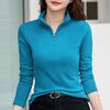 Женская весенняя полуприлегающая футболка с длинным рукавом и высоким воротником из хлопка