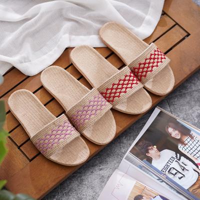 Ретро мода женские домашние тапочки из льна