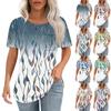 T Shirts For Women Pleated Round Neck Dressy Casual Blouses Printing Short Sleeve Summer Tops Loose Fit