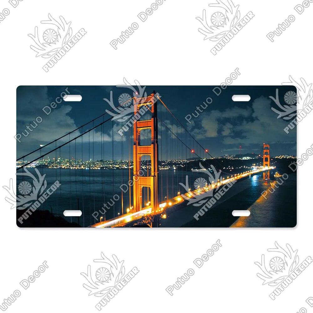 Putuo Decor Bridge Licenses Plate Metal Sign Plaque Metal Vintage Decoration for Living Room Door Beach House Home Wall Decor