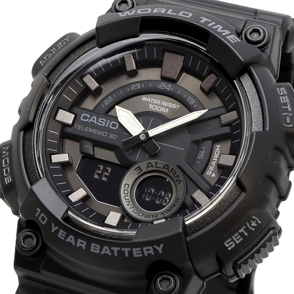 Casio Мировое время AEQ-110W-1BV Мужские Аналогово-Цифровые Кварцевые Часы Черный ЖК-дисплей Черный Импортная модель
