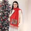 Winter Christmas Red Versatile Elk Print Imitation Cashmere Thickened Warm Fringed Scarf Autumn and Winter Men and Women