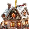 Украшение Домик в Снежной Деревне, Подвесное украшение Деревенская бревенчатая хижина, 2D акриловый коттедж со снежной сценой для декора зимней сказки и рождественской елки