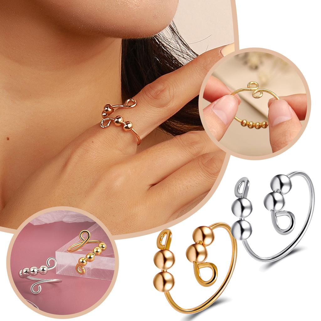 Resizable -anxiety Ring With Beads Rotate Rings Trendy Jewelry