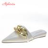 Мода Aphixta 2025 Мода Новые Мюли с Крупной Цепью Женские Шлепанцы с Острым Носком Женская Обувь Летняя Обувь Тапочки