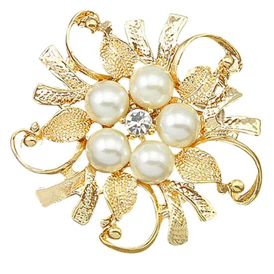Flower Brooch Pin Rhinestone Crystal Faux Pearl Bouquet Bridal Wedding Jewelry
