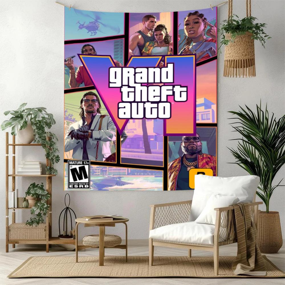 Grand Theft Auto Vintage Tapestry Retro Boho Ideal for Balcony Dorm Wall Bedroom Versatile Decor Boho Decor Gift for New Home
