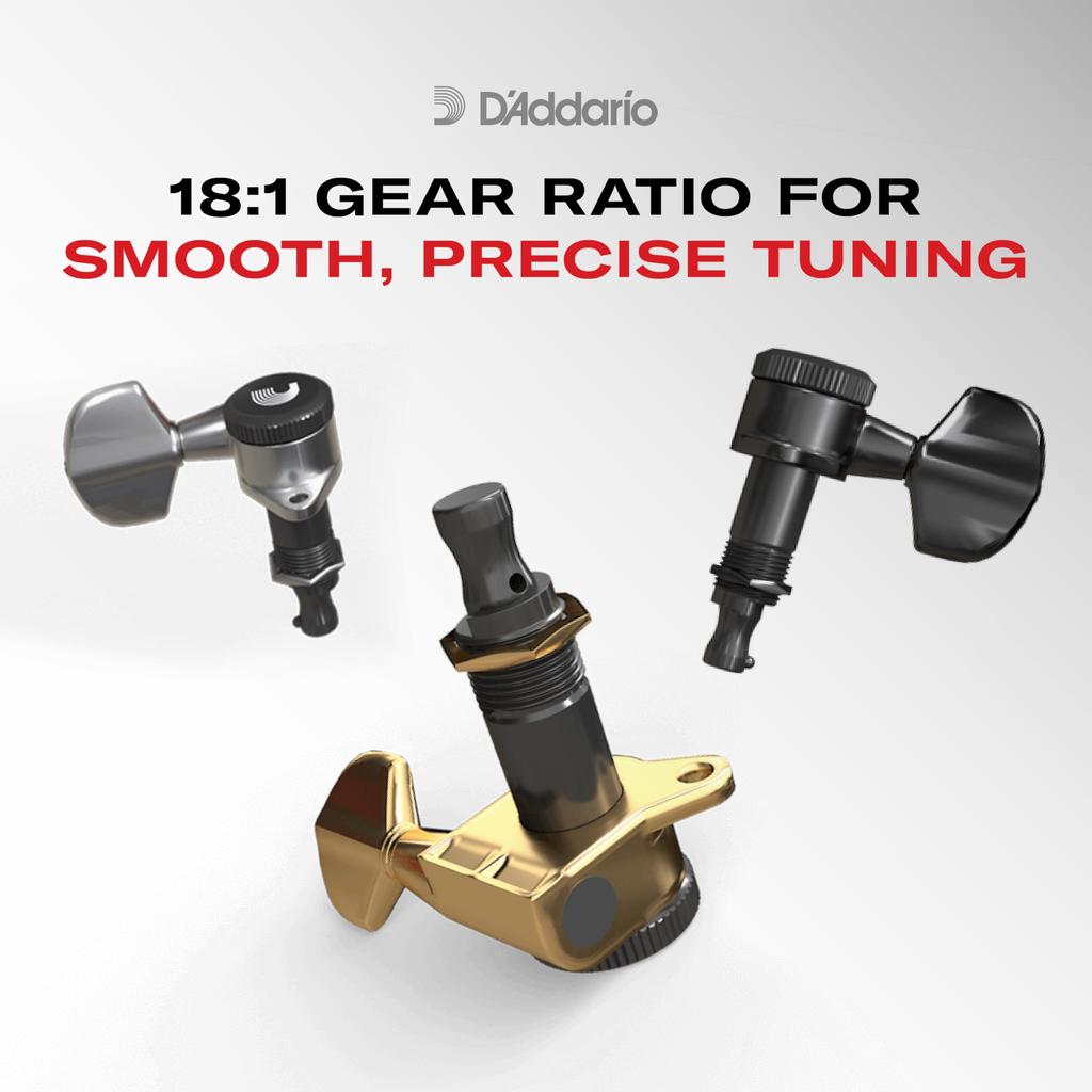 Tuning Machines with String Cutter and Locking D'Addario Auto-Trim Built-in Function, Black, PWAT-6R2 (In-Line)