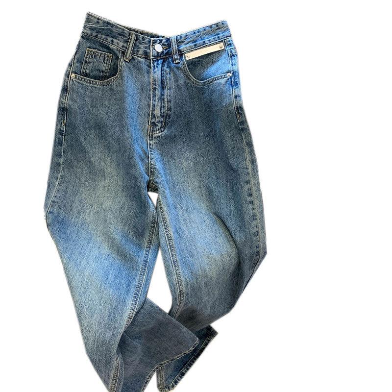 Denim Trousers Vintage Wide Leg Pants Women Korean Straight Long Pants High Waist Casual Loose  Autumn