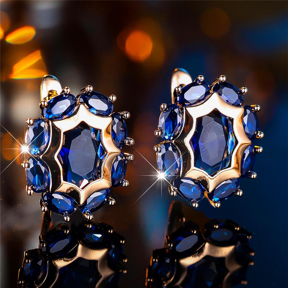 Кристалл Зеленый Синий Черный Зеленый Белый Овальный Циркон Камень Серьги-Кольца Для Женщин Женские Золотого Цвета Свадебные Украшения