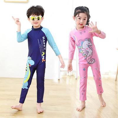 Kids' Cartoon Long Sleeve Swimsuit - Unisex One-Piece Beach & Surf Wear, Sizes S/M/L